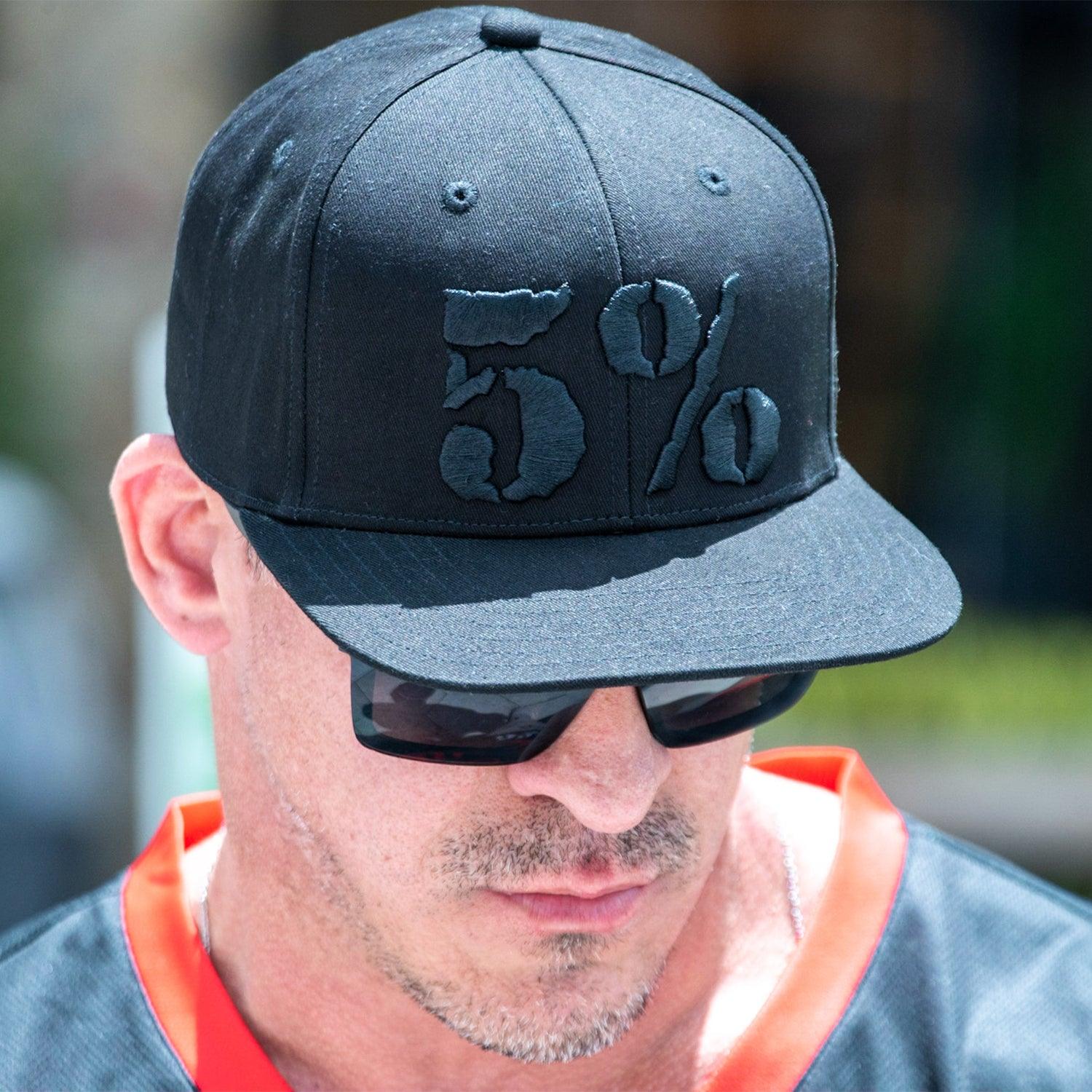 5% Flat Bill Hat, Black on Black - Image 7