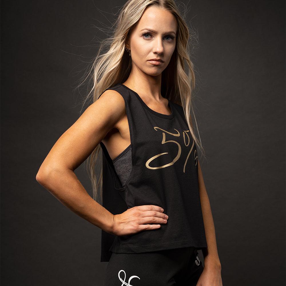5% Women's Cropped Black Tank - Image 3