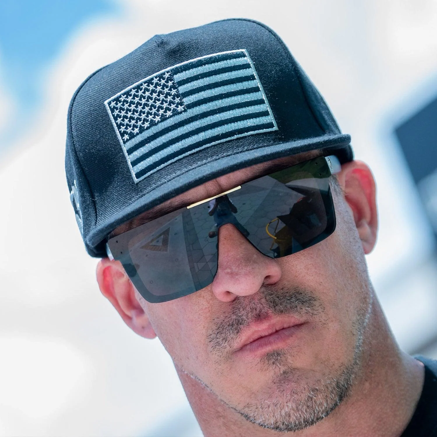 American Flag, Grey on Black Hat - Image 8