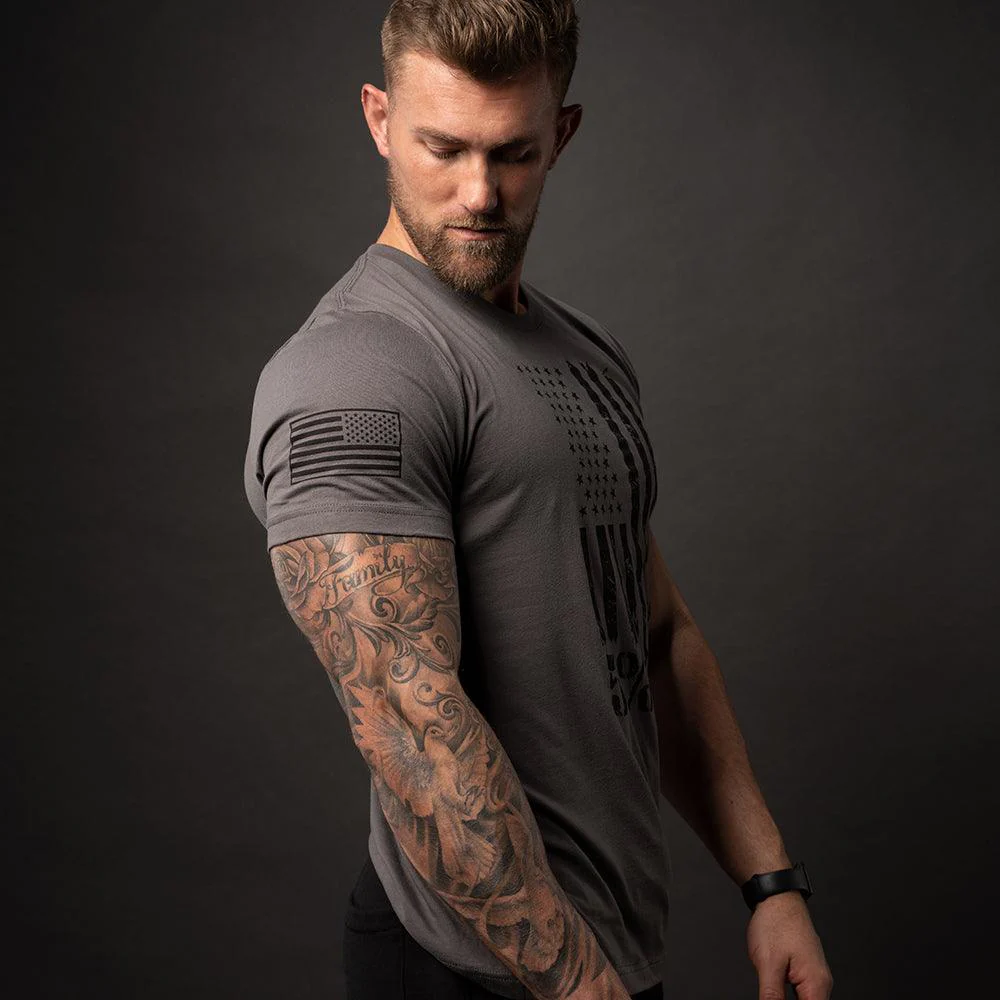 American Flag Graphic, Gray T-Shirt - Image 4
